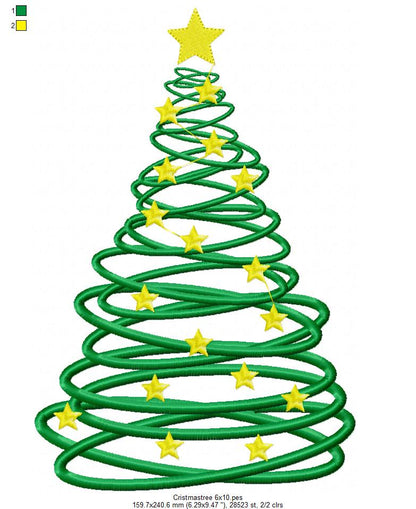 Curly Christmas Tree - Fill Stitch - Machine Embroidery Design