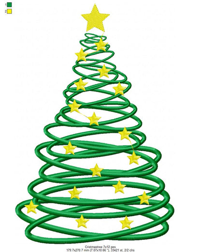 Curly Christmas Tree - Fill Stitch - Machine Embroidery Design