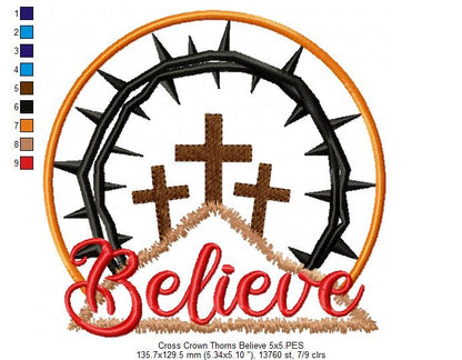 Crown of Thorns Believe - Applique - Machine Embroidery Design