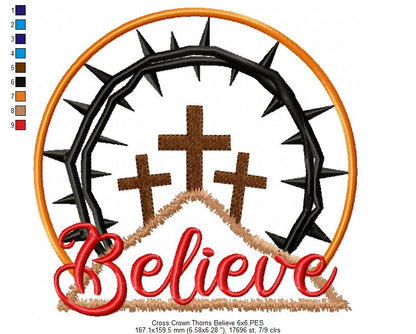 Crown of Thorns Believe - Applique - Machine Embroidery Design