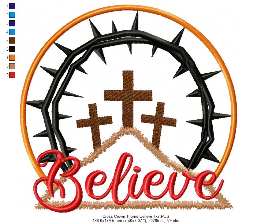 Crown of Thorns Believe - Applique - Machine Embroidery Design