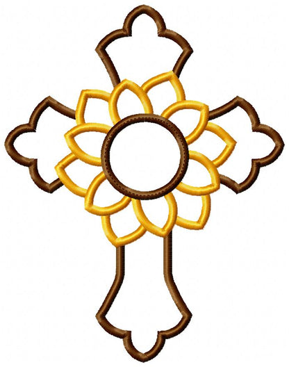 Cross and Sunflower - Applique - Machine Embroidery Design