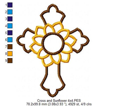 Cross and Sunflower - Applique - Machine Embroidery Design