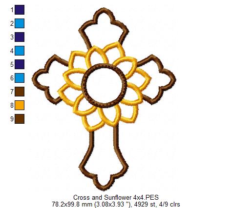 Cross and Sunflower - Applique - Machine Embroidery Design