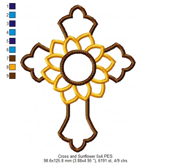 Cross and Sunflower - Applique - Machine Embroidery Design