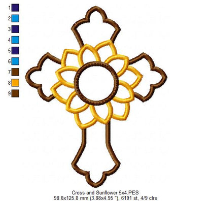 Cross and Sunflower - Applique - Machine Embroidery Design