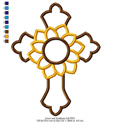 Cross and Sunflower - Applique - Machine Embroidery Design