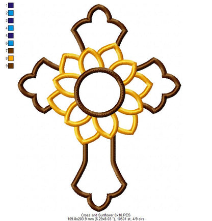 Cross and Sunflower - Applique - Machine Embroidery Design