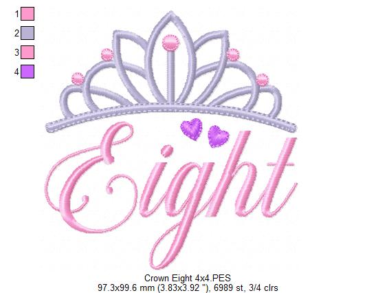 Crown Eight 8th Birthday Tiara - Fill Stitch