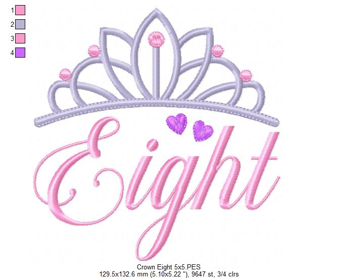Crown Eight 8th Birthday Tiara - Fill Stitch