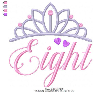 Crown Eight 8th Birthday Tiara - Fill Stitch