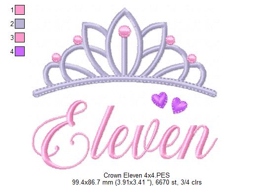 Crown Eleven 11 Elenth Birthday Tiara - Fill Stitch