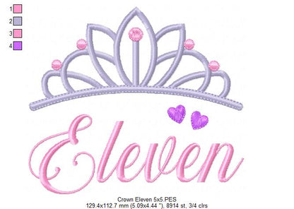 Crown Eleven 11 Elenth Birthday Tiara - Fill Stitch