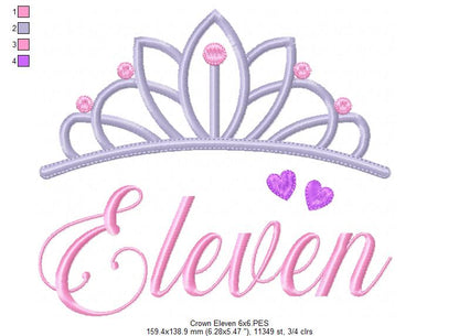 Crown Eleven 11 Elenth Birthday Tiara - Fill Stitch