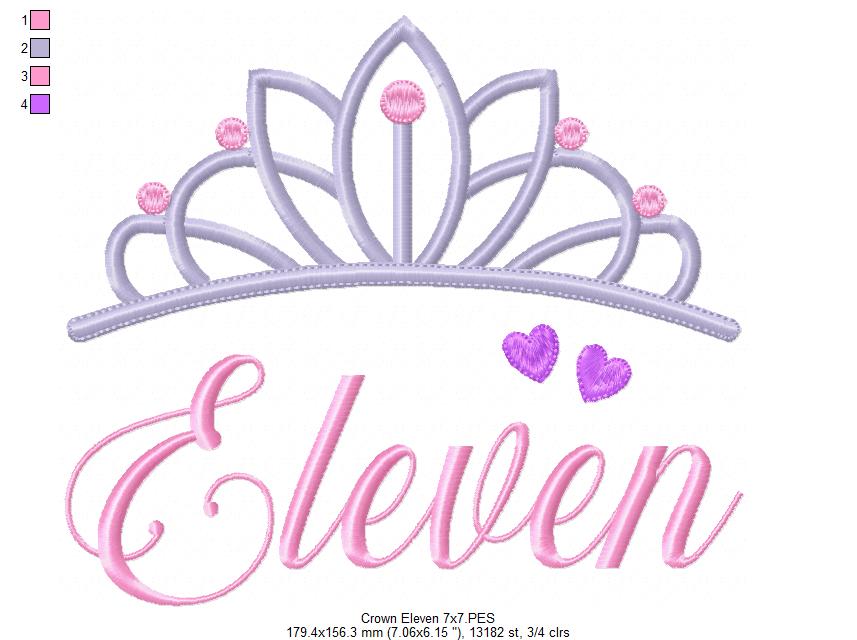 Crown Eleven 11 Elenth Birthday Tiara - Fill Stitch