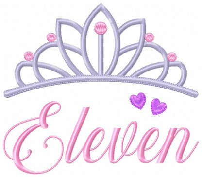 Crown Birthday Tiara Set Numbers 1-11 - Fill Stitch