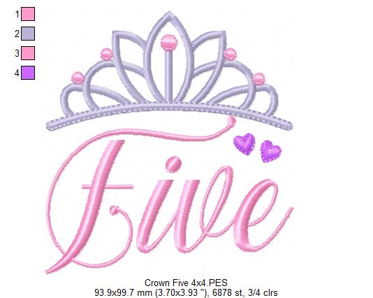 Crown Five 5th Birthday Tiara - Fill Stitch
