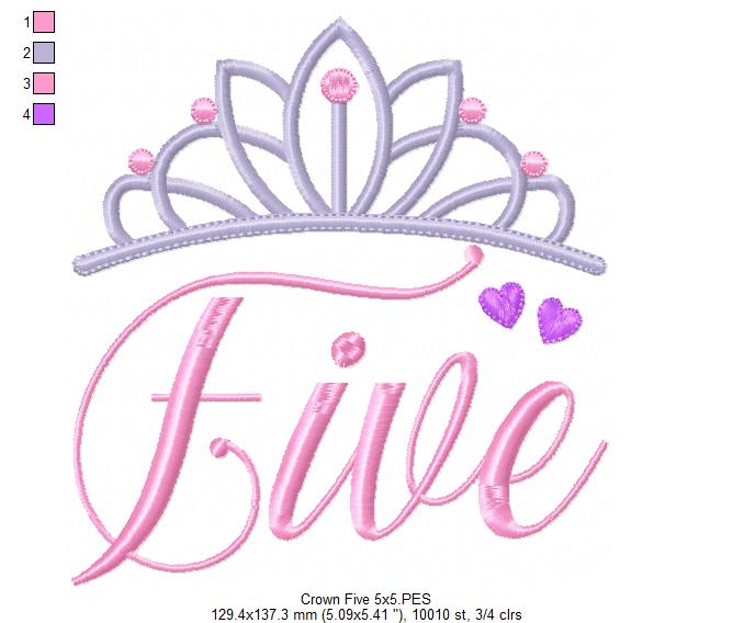 Crown Five 5th Birthday Tiara - Fill Stitch