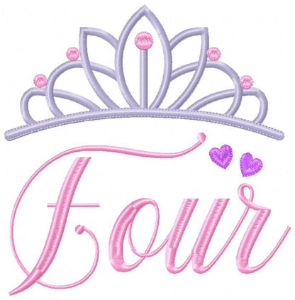 Crown Four 4th Birthday Tiara - Fill Stitch - Machine Embroidery Design