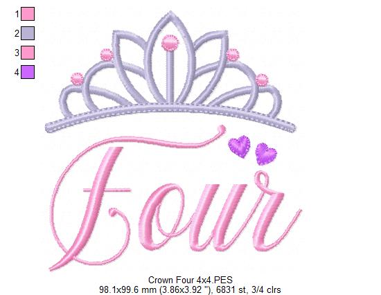 Crown Four 4th Birthday Tiara - Fill Stitch