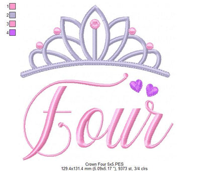 Crown Four 4th Birthday Tiara - Fill Stitch - Machine Embroidery Design