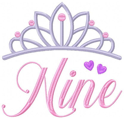 Crown Nine 9th Birthday Tiara - Fill Stitch