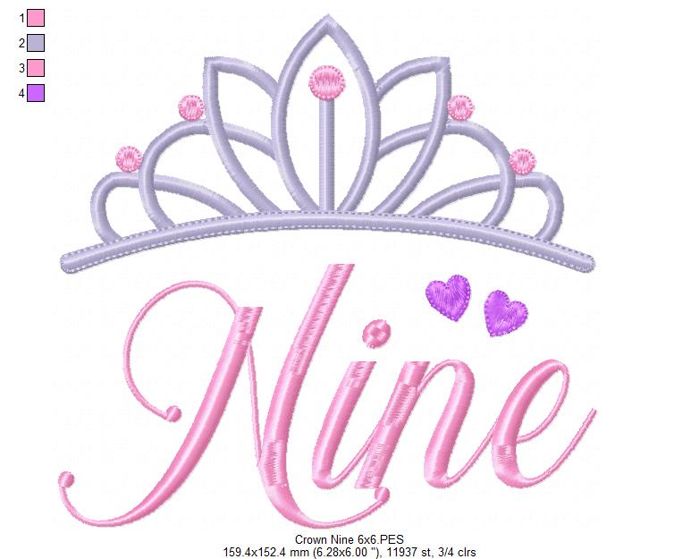 Crown Nine 9th Birthday Tiara - Fill Stitch