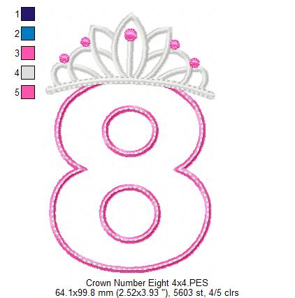 Princess Crown Number Eight - Applique Stitch - Machine Embroidery Design