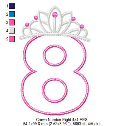Princess Crown Number Eight - Applique Stitch - Machine Embroidery Design