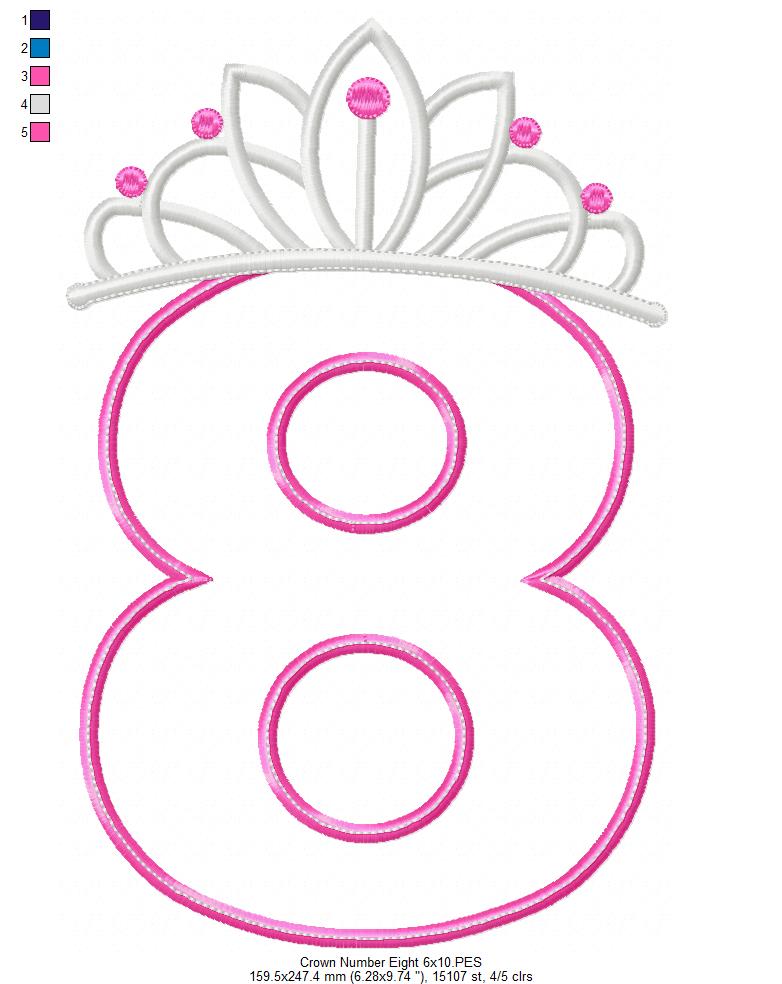 Princess Crown Number Eight - Applique Stitch - Machine Embroidery Design