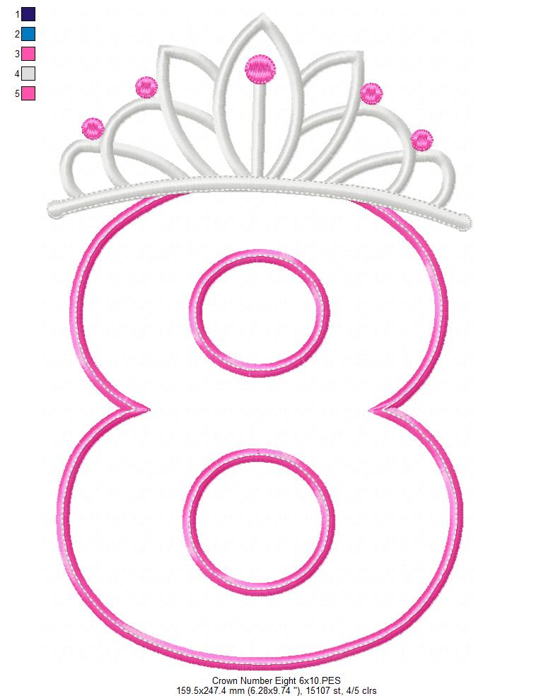 Princess Crown Birthday Number 8 Eight 8th Birthday - Applique