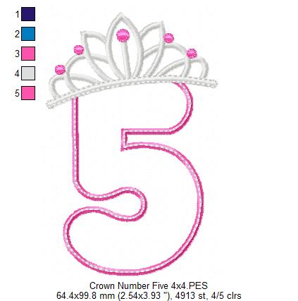 Princess Crown Birthday Number 5 Five 5th Birthday - Applique