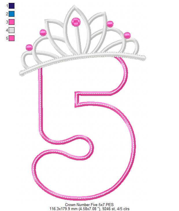 Princess Crown Birthday Number 5 Five 5th Birthday - Applique