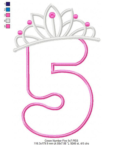 Princess Crown Birthday Number 5 Five 5th Birthday - Applique