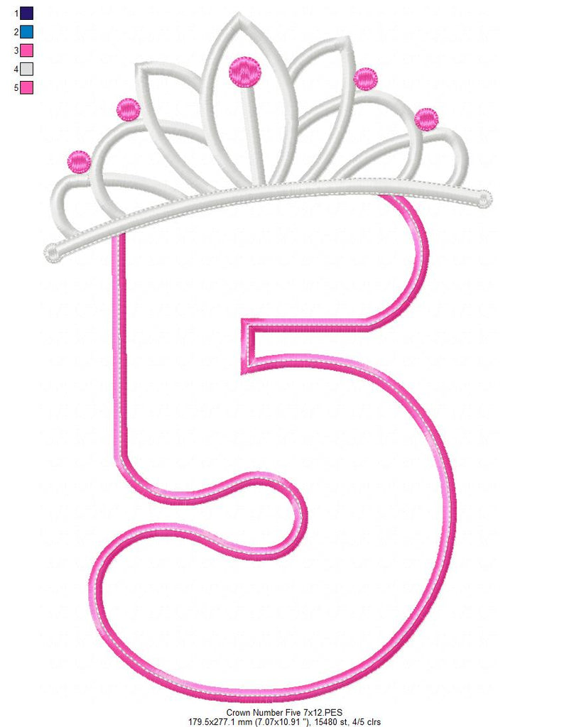Princess Crown Birthday Number 5 Five 5th Birthday - Applique