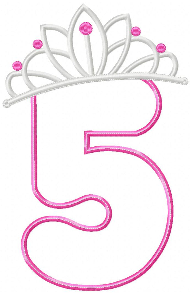 Princess Crown Birthday Number 5 Five 5th Birthday - Applique