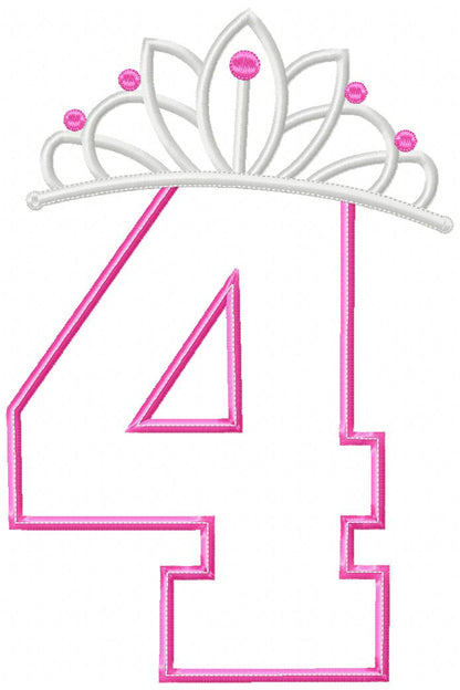 Princess Crown Birthday Number 4 Four 4th Birthday - Applique
