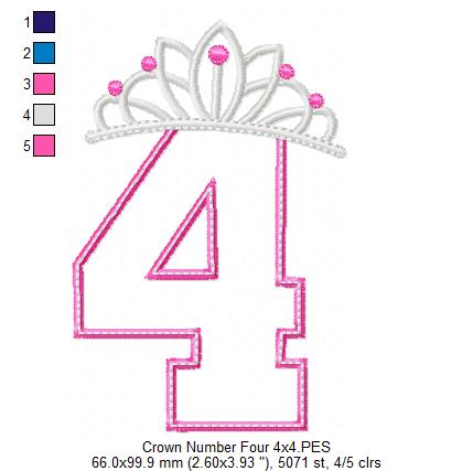 Princess Crown Birthday Number 4 Four 4th Birthday - Applique