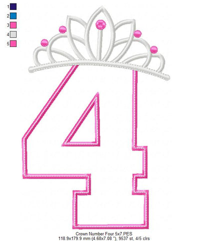 Princess Crown Birthday Number 4 Four 4th Birthday - Applique