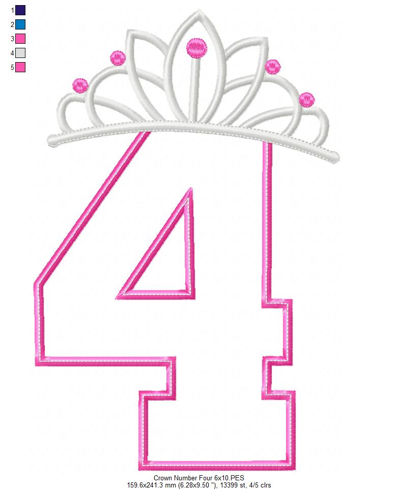 Princess Crown Birthday Number 4 Four 4th Birthday - Applique