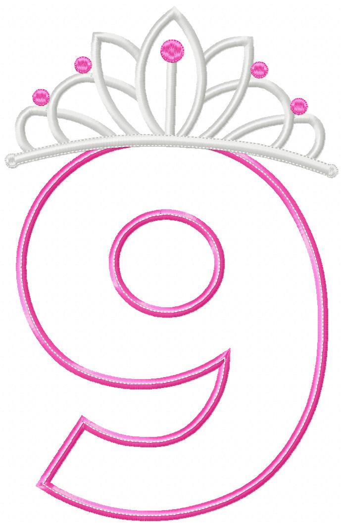 Princess Crown Number 9 - Appliqué - Machine Embroidery Design