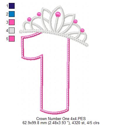 Princess Crown Number One - Appliqué - Machine Embroidery Design