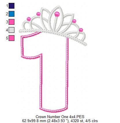 Princess Crown Number One - Appliqué - Machine Embroidery Design