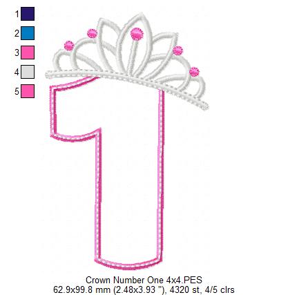 Princess Crown Birthday Number 1 One 1st Birthday - Applique