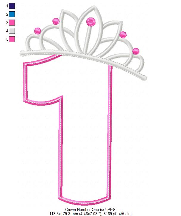 Princess Crown Birthday Number 1 One 1st Birthday - Applique