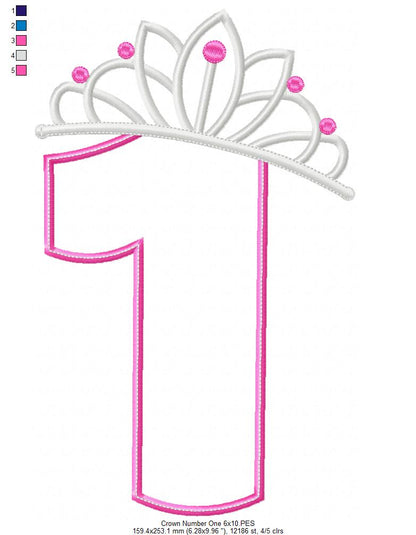 Princess Crown Number One - Appliqué - Machine Embroidery Design