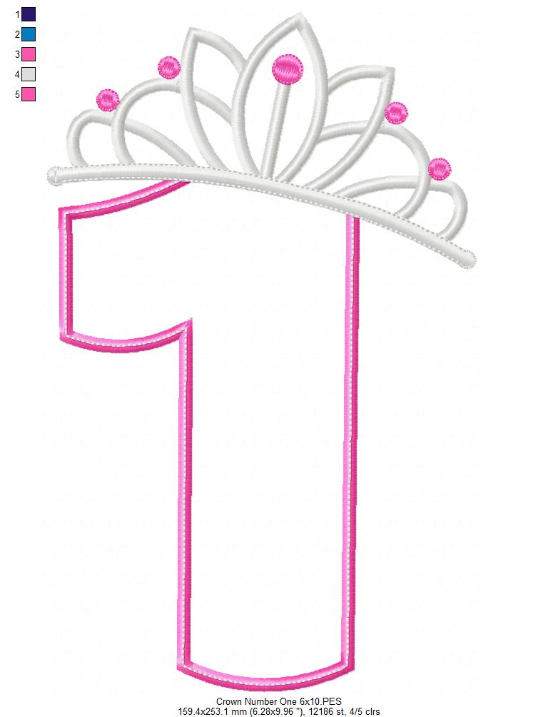 Princess Crown Birthday Number 1 One 1st Birthday - Applique