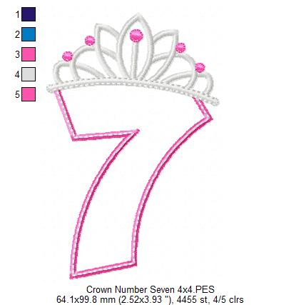 Princess Crown Number Seven - Appliqué - Machine Embroidery Design