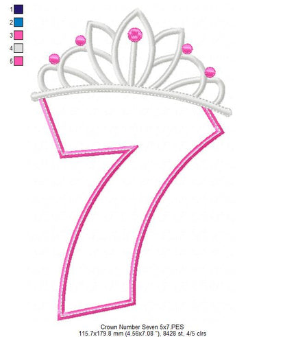 Princess Crown Number Seven - Appliqué - Machine Embroidery Design