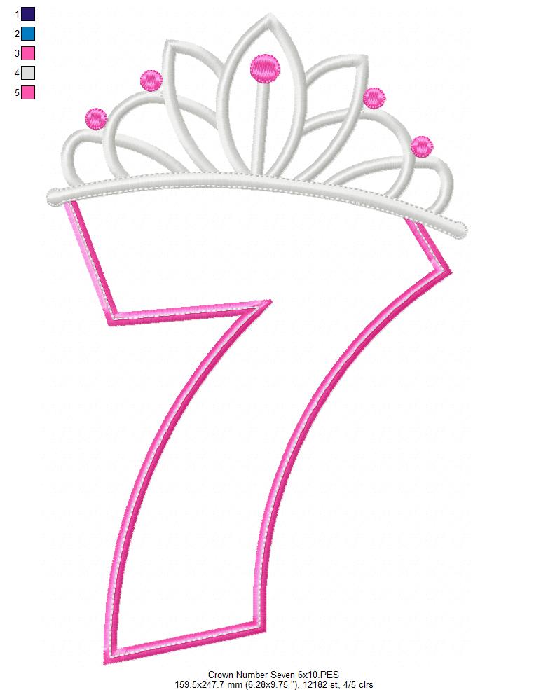 Princess Crown Number Seven - Appliqué - Machine Embroidery Design